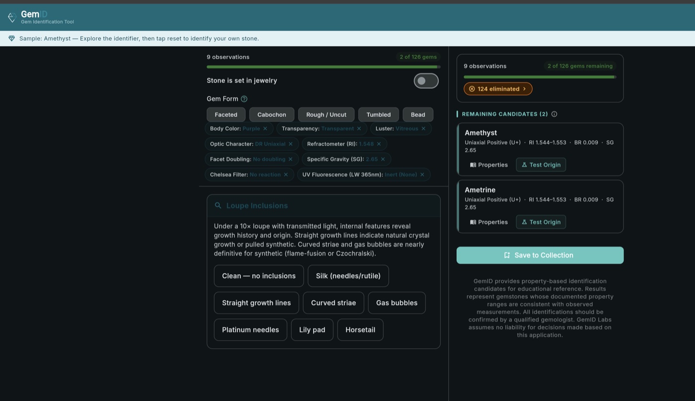 GemID completed identification with 2 candidates remaining