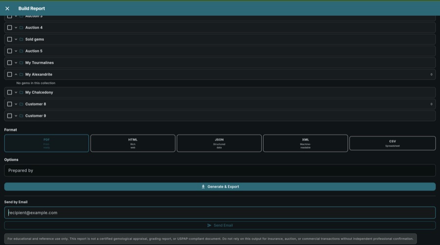 GemID Build Report — format selection and send by email